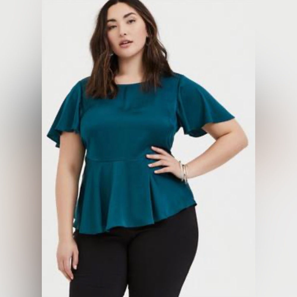 Torrid Dark Teal charmeuse baby doll blouse top shirt sz 0